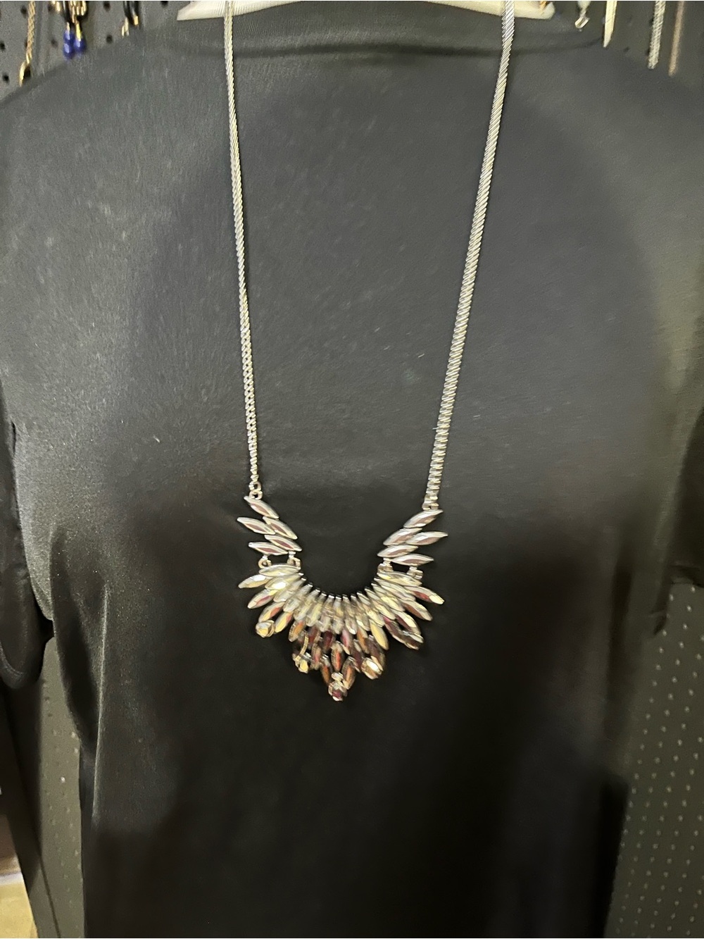 Iridescent Marquise Crystal Necklace in Silver